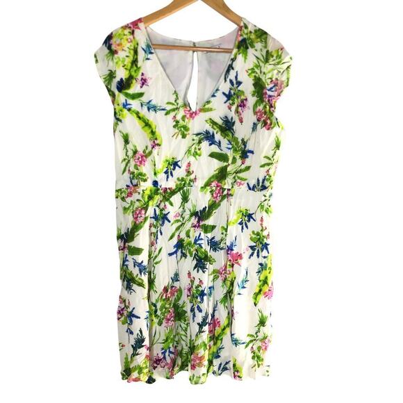 ROAM Positano Dress Tropical Floral Cap Sleeve V-Neck A-Line Mini Dusty White XL - Picture 4 of 9
